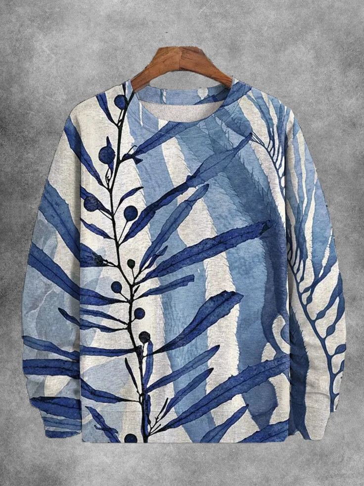 Men's Indigo Flower Plant Art Print Casual Sweatshirt