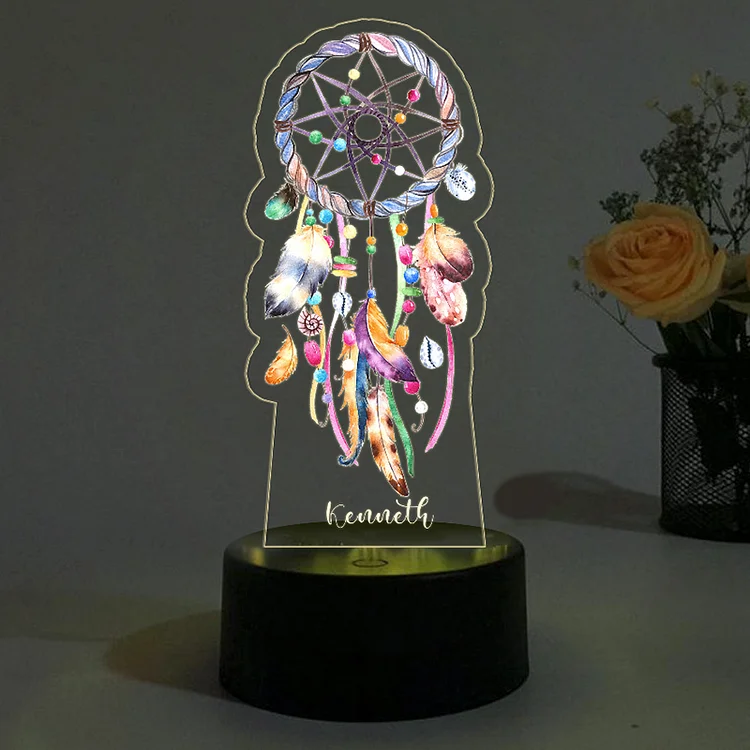 Personalisierte Name Traumfänger Nachtlicht Lampe, Personalisierte Acryl-Lampe mit LED-Beleuchtung Warmes Licht