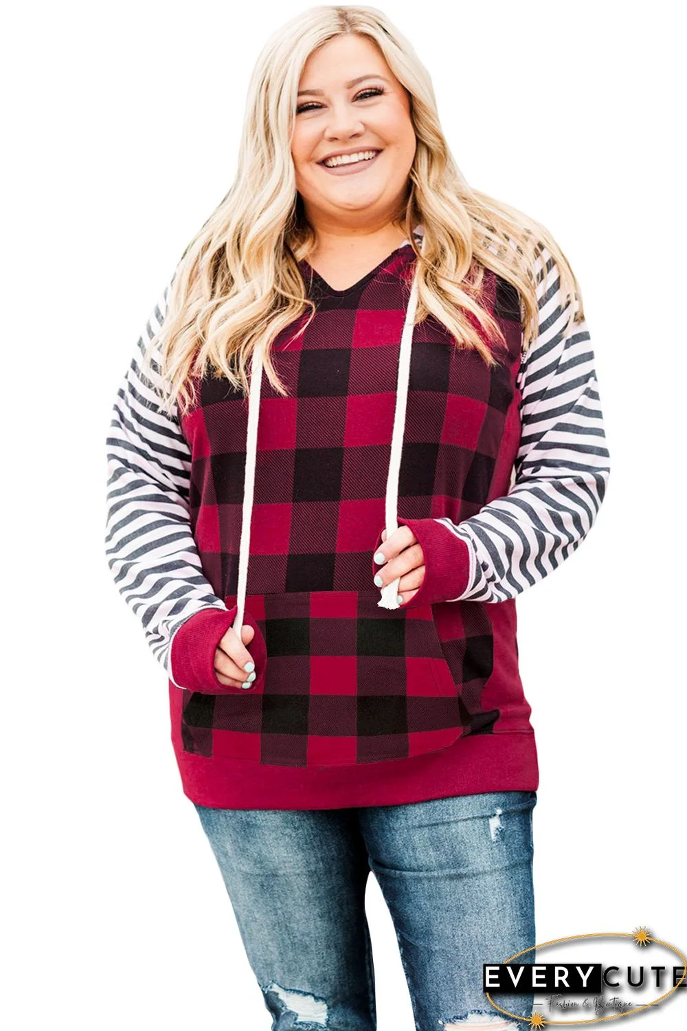 Plus Size Red Black Buffalo Plaid Hoodie