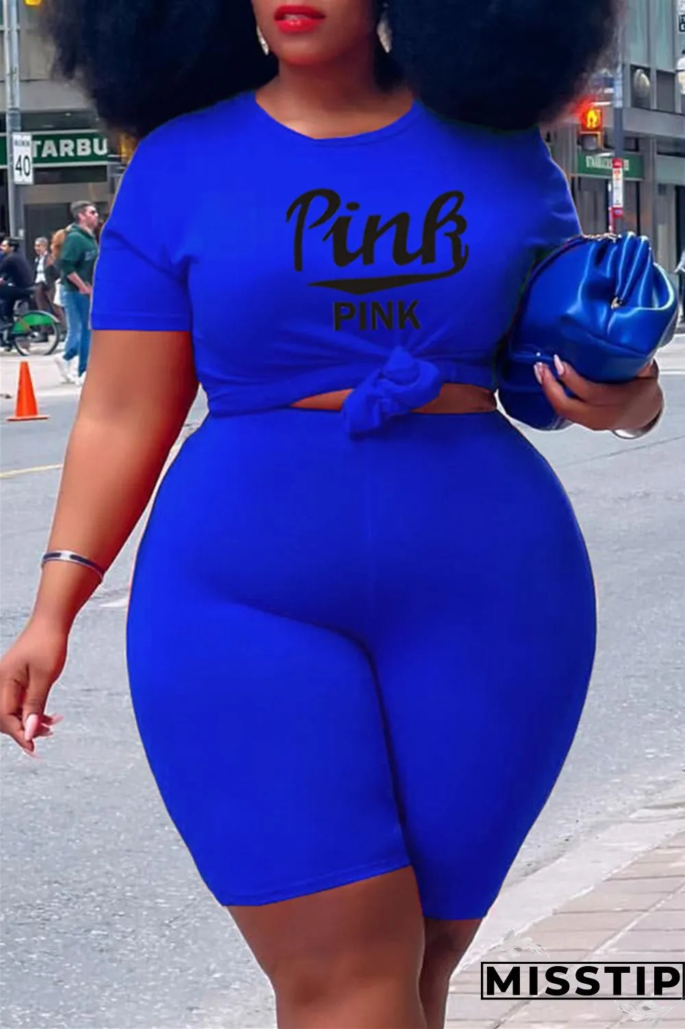 Grey Fashion Casual Letter Print Basic O Neck Plus Size Two Pieces