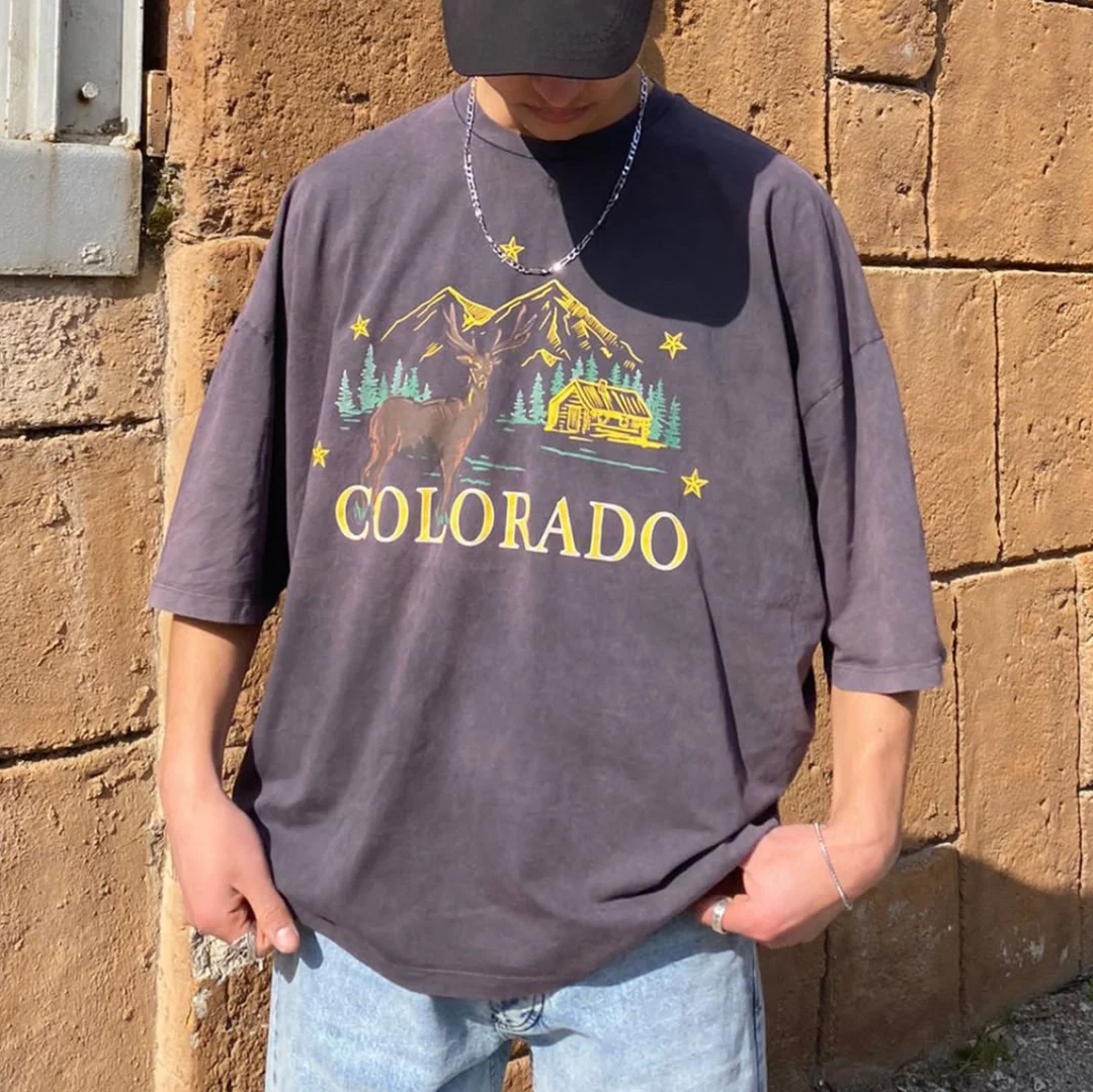 Retro Oversized Colorado Print T-Shirt-barclient