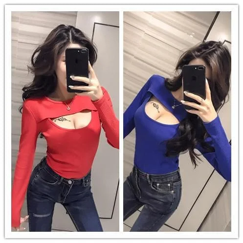 Red/Blue Open Chest Slim Shirt SP1811860