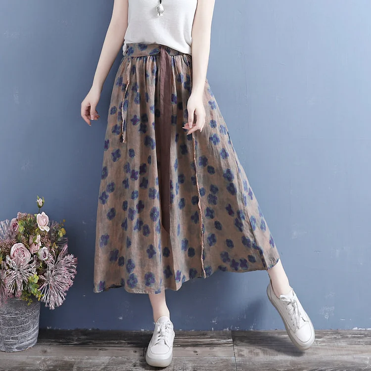 Cozy Vintage Cotton Linen Floral Skirt