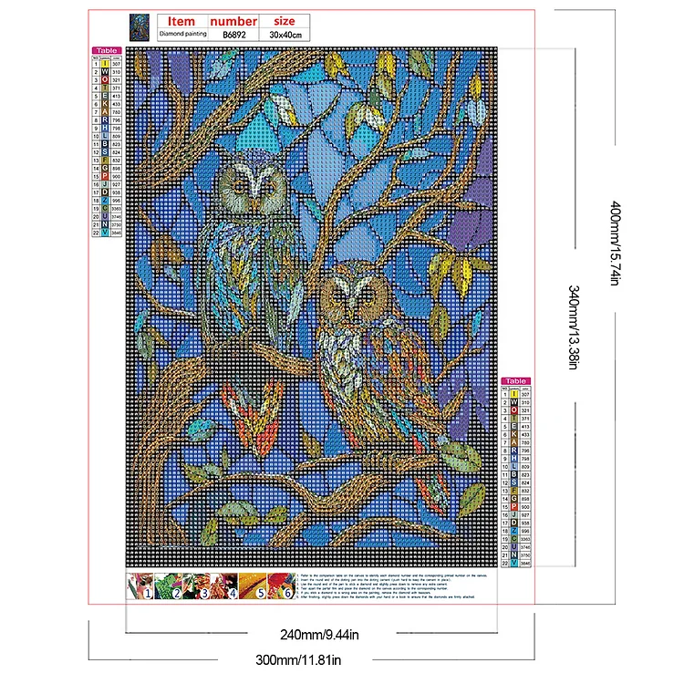 5D DIY Full Round Drill Diamond Painting Stained Glass Owl Kit Home Decor