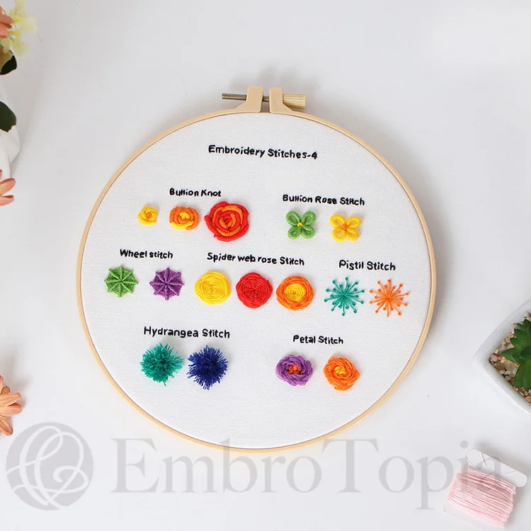 ETSPIL 4 Sets Embroidery Kit for Beginners ，Plant Kits for Adults Learn 33  Different Stitches，Includes Stamped Pattern, Easy to Follow Instruction 