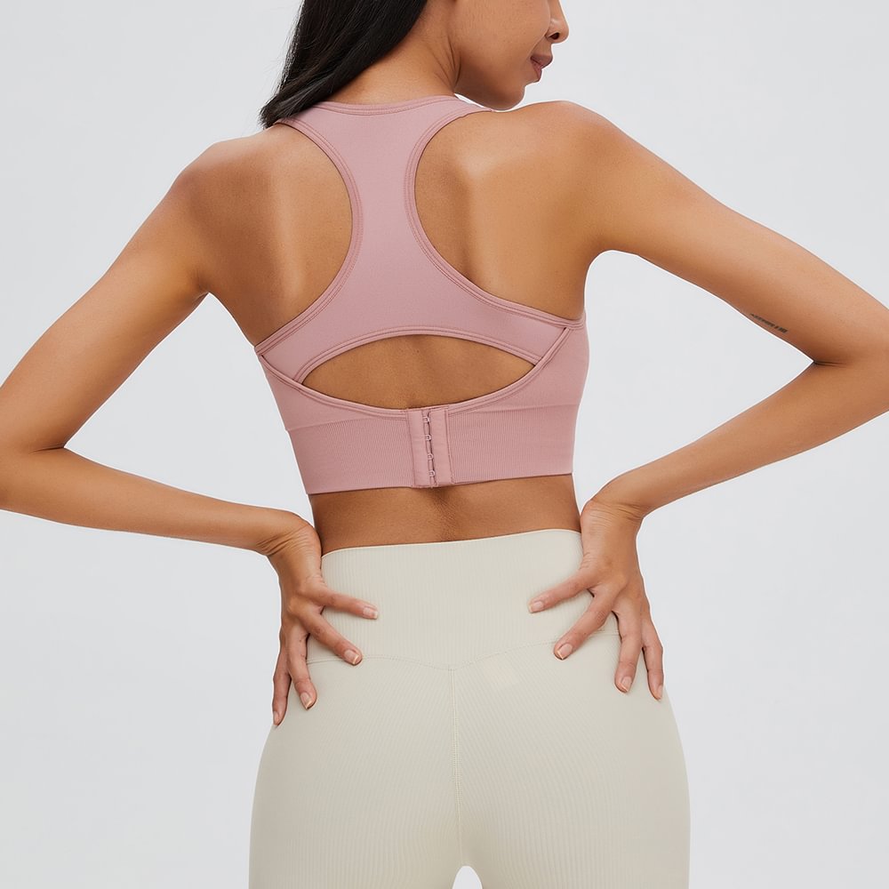 Buy Hergymclothing light pink u neck high support adjustable racerback sports bra with removable pads at an affordable price