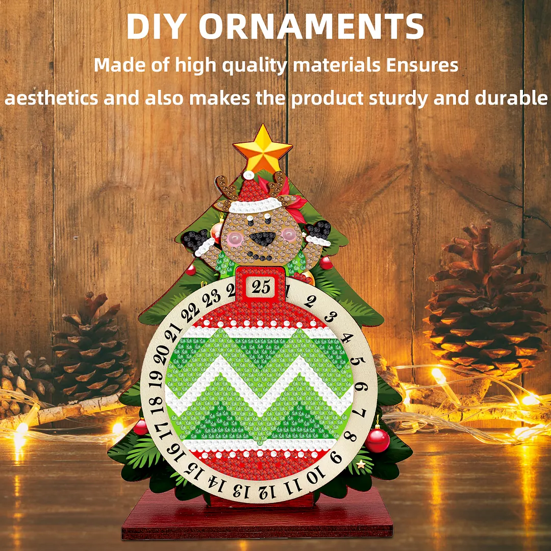 Elk DIY Christmas Countdown Diamond Painting Tabletop Ornaments Kit 25 Days Crystal Art Craft Decoration Wooden for Living Room Home Office Decoration