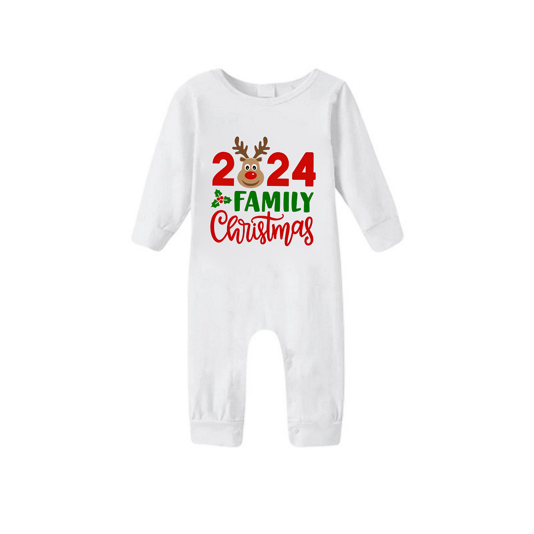 "2024 Family Christmas" and Deer Printed Red & Green Plaid Family Matching Pajamas
