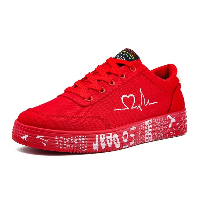 Women's Canvas Sneakers  2021 Flat Sport Shoes Woman Men Unisex heart Design Ladies Red Casual Vulcanized Shoe Tennis Size 35-44