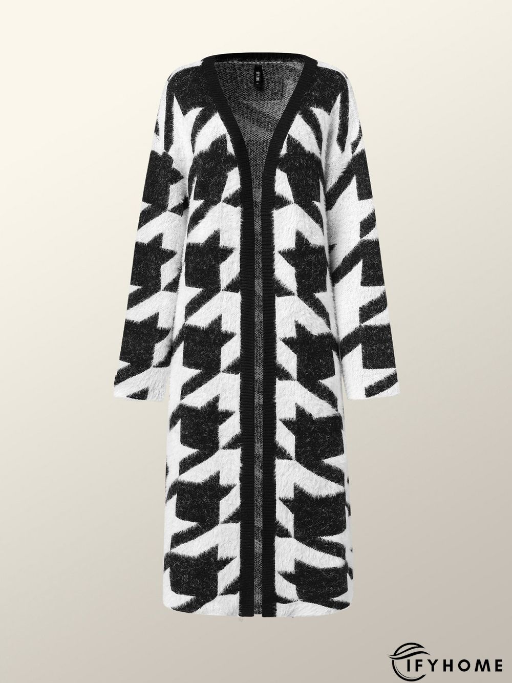 Loose Urban Houndstooth Long Sleeve Sweater Coat | IFYHOME