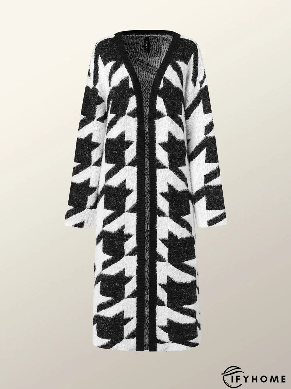 Loose Urban Houndstooth Long Sleeve Sweater Coat | IFYHOME