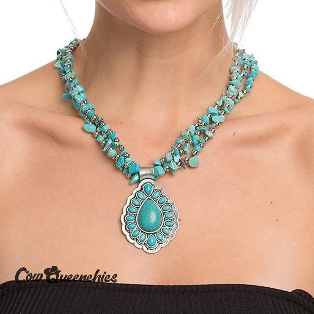 Boho Vintage Turquoise Necklace Green / One-Size