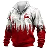 Men's Vintage Christmas Tree And Reindeer Print 1/4 Zip-Up Stand Collar Sweatshirt by Inlyline
