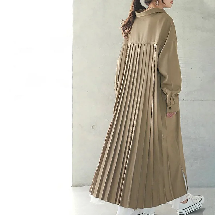 Vintage Pleated Long Sleeve Maxi Dress