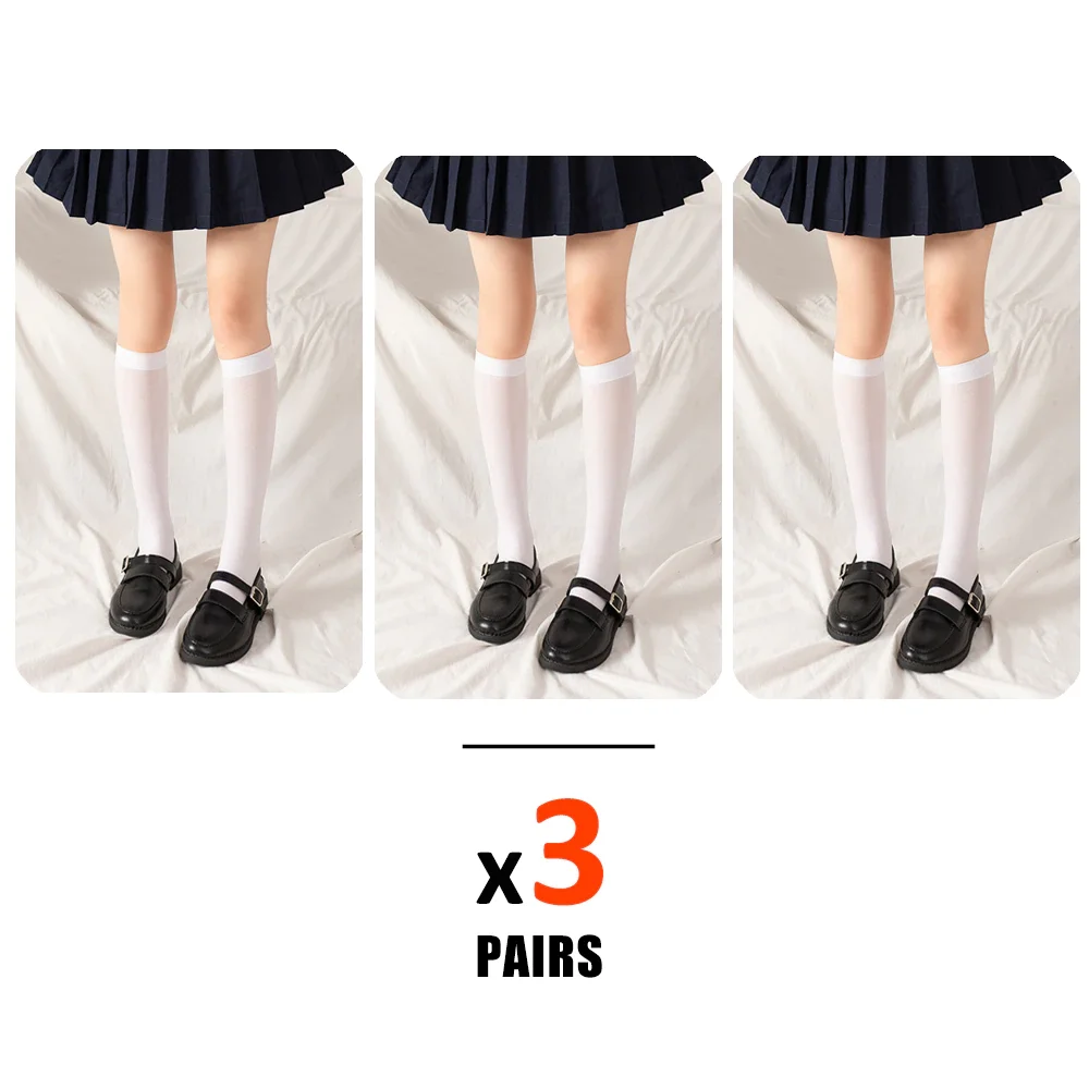 Billionm 3Pair Soft Knee High Sheer Toe Crew Socks Black White Classic JK Kawaii Super Elastic Pantyhose 2021 Street Fashion Stockings