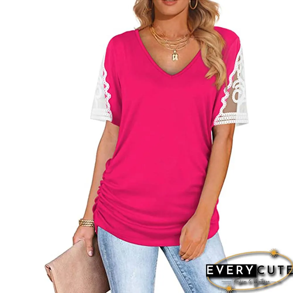 Rosy Splice Lace Short Sleeve T Shirt