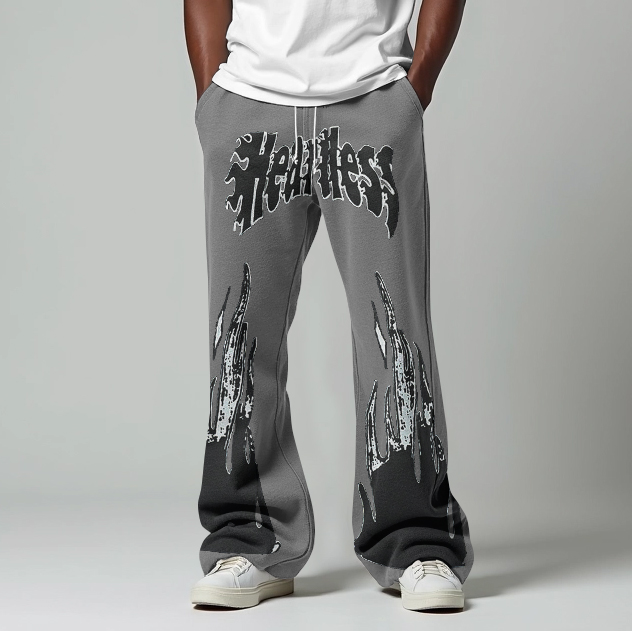 Men's Vintage Heartless Graphic Gray Flared Sweatpants - SOPULA