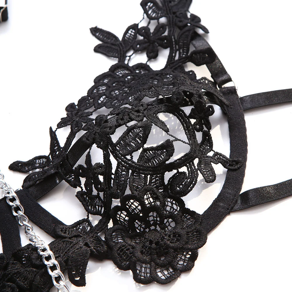 Billionm New Lingerie Set Women Lace Embroidery Floral Underwear Erotic Hollow Out Costumes Black Open Cup Exotic Intimate Clothing