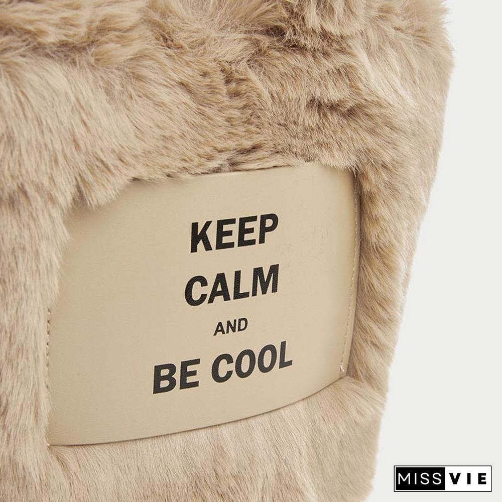 Letter Print Furry Crossbody Bag
