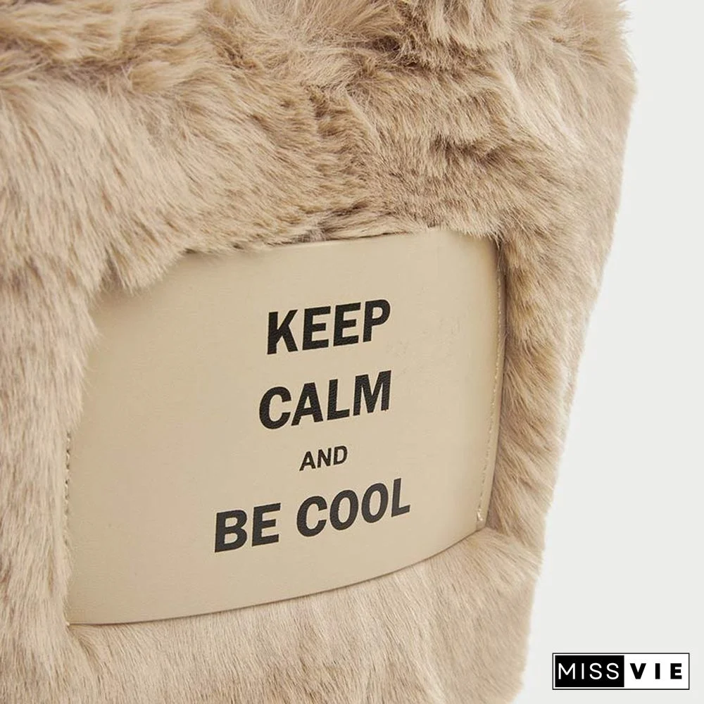 Letter Print Furry Crossbody Bag