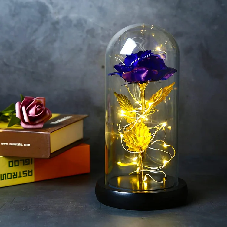 Flower Rose LED light with Glass Dome Valentine's Day Gift