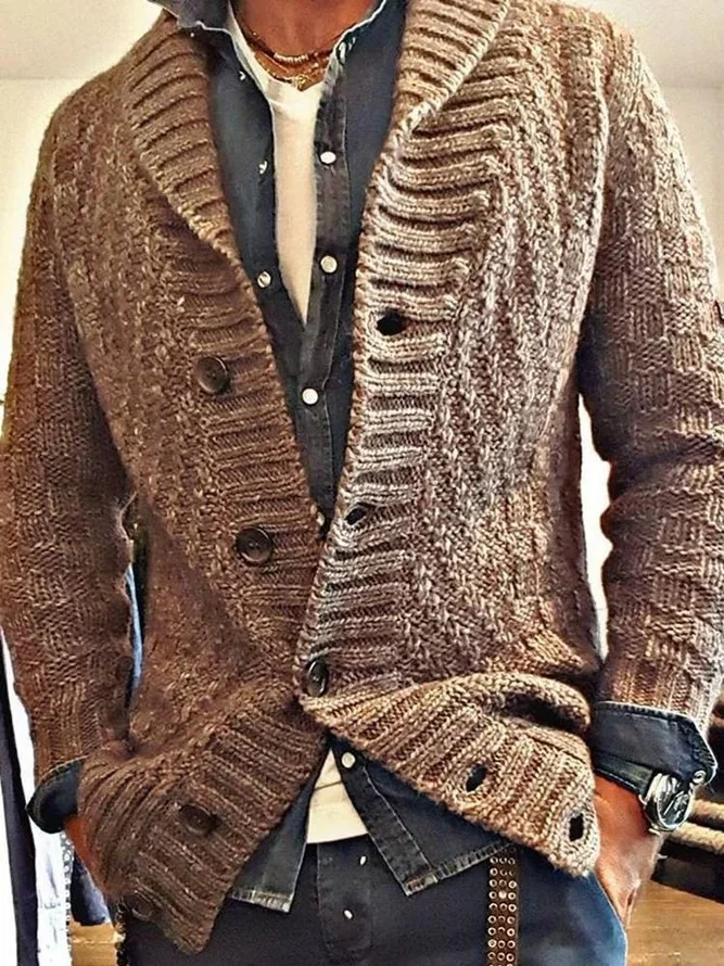 Men's Button Standard Plain Single-Breasted Sweater