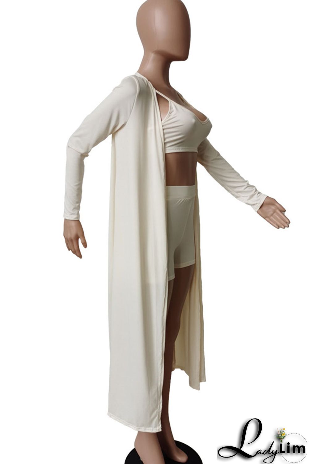 Apricot Sexy Solid Patchwork Long Sleeve Two Pieces