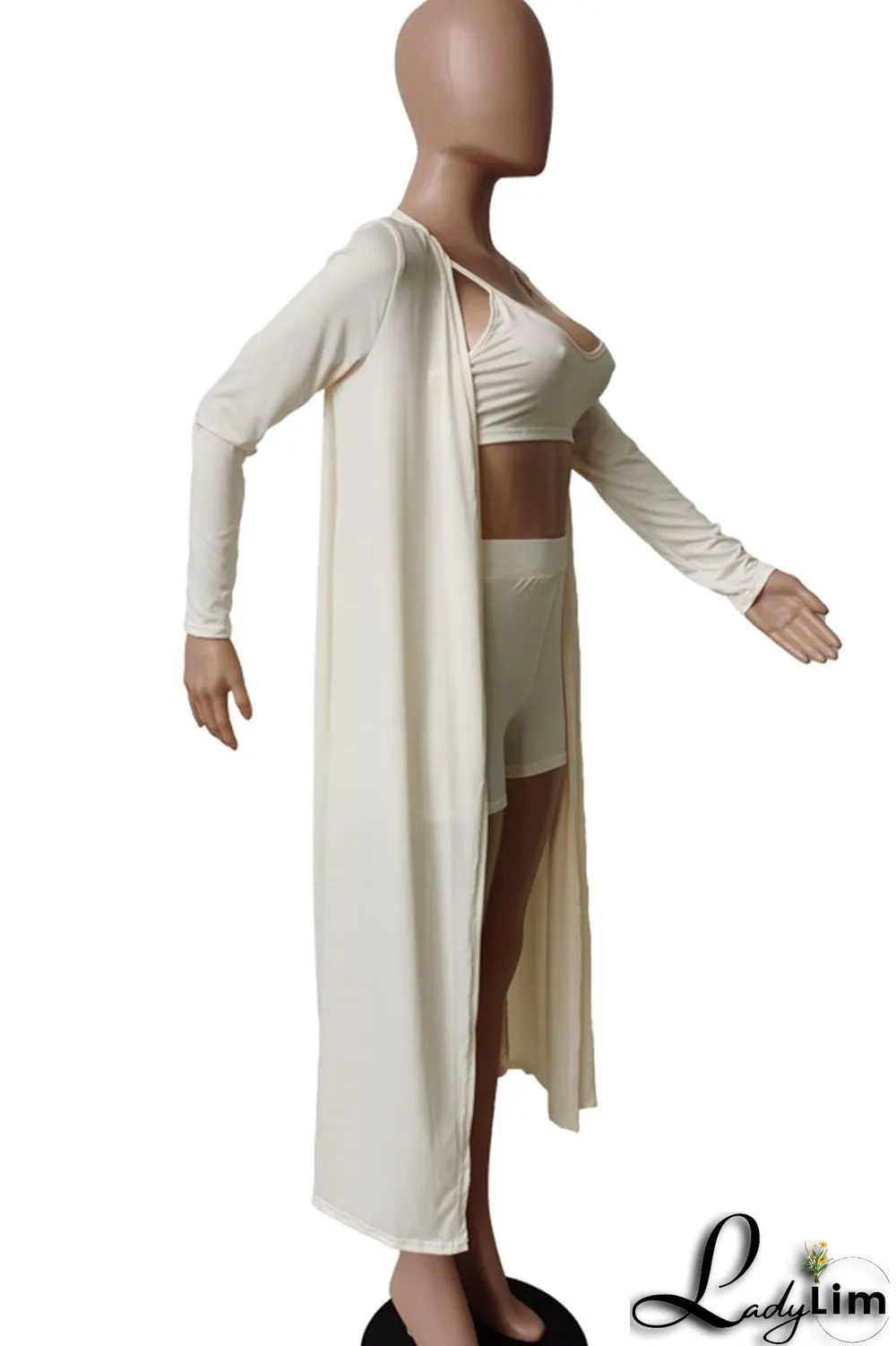 Apricot Sexy Solid Patchwork Long Sleeve Two Pieces