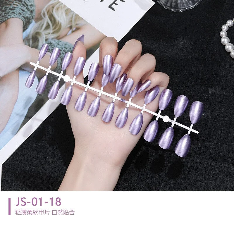 1 Sets 24 Pieces/Set Metallic Reflection Effect Almond Shape Full Cover 10 Sizes False Nail Tips Perfect For Night Out-Nail Inspo