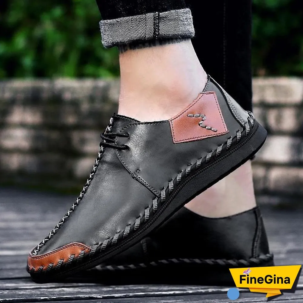 Men Casual Cow Leather Light Comfortable Split Leather Flats Shoes