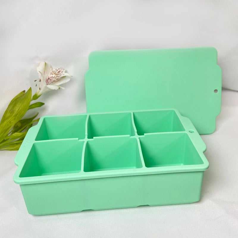 Silicone Large Ice Cube Mold Household Quick Frozen Ice Box Large Size With Lid 6 Holes Square Ice Cube Mold