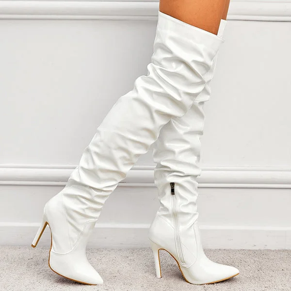 HUXM Stylish Pointed Toe Patent Leather Over-The -Knee Boots