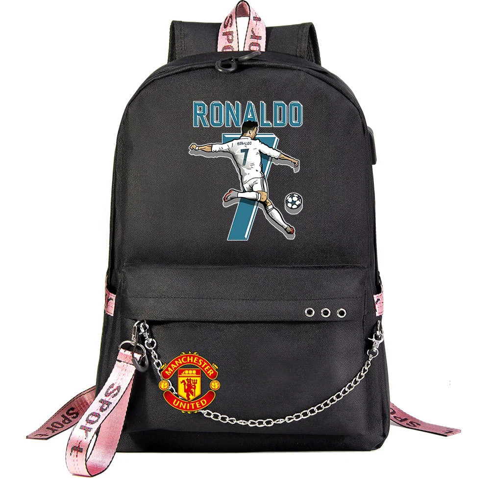 Buzzdaisy Cristiano Ronaldo Theme School Bag with 15-inch Laptop Compartment and USB Charging Cable