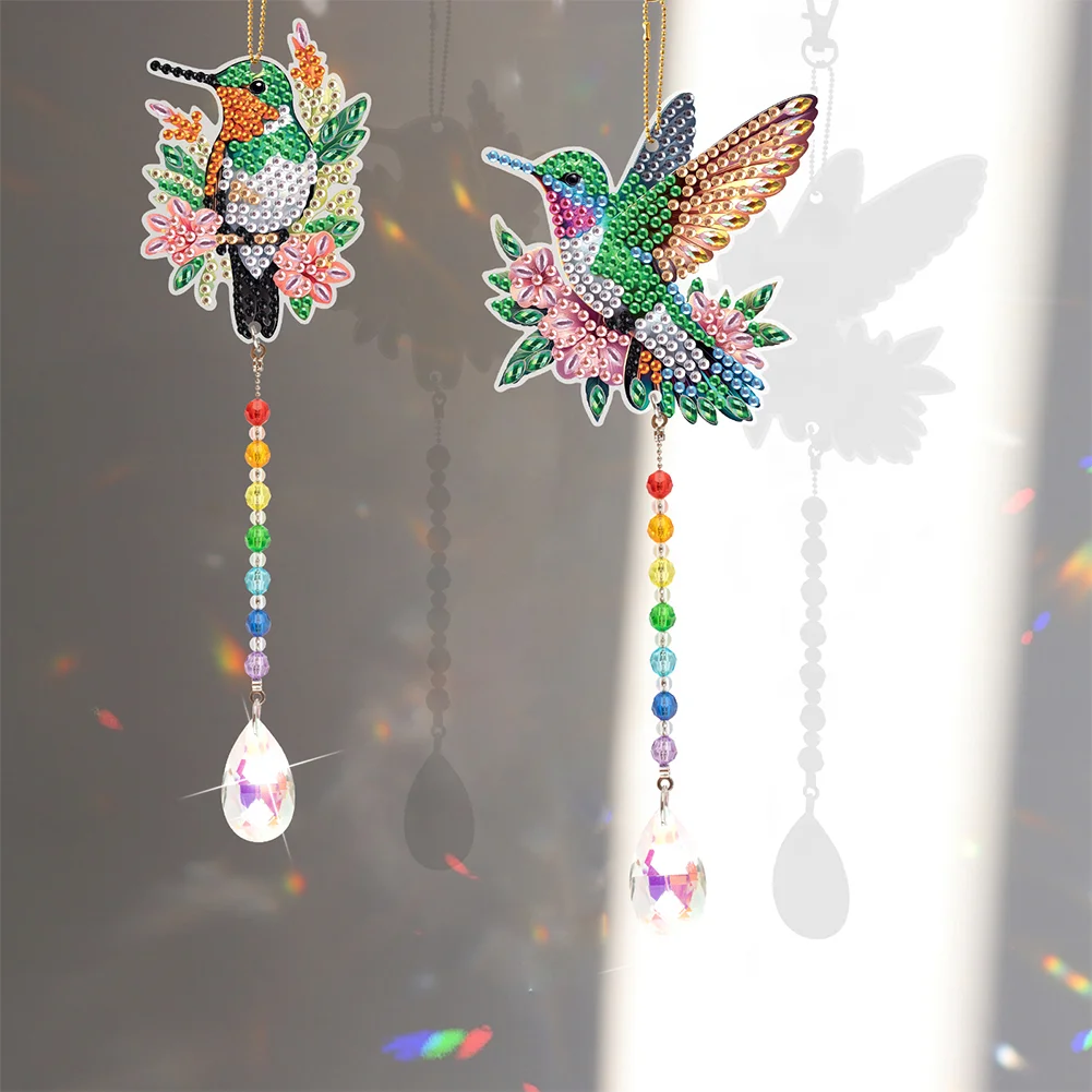 2Pcs DIY Diamond Painting Sun Catcher Crystal Painting Ornaments (Hummingbird)