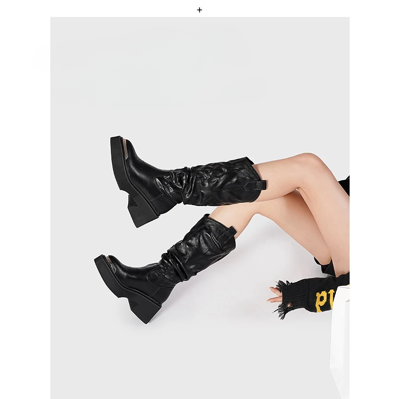 Guzpar popular women's shoes 2025 New Thick Bottom Stacked Boots for Women Embroidered Metal Tall Long Tube Boots Thick Bottom Fashion Boots
