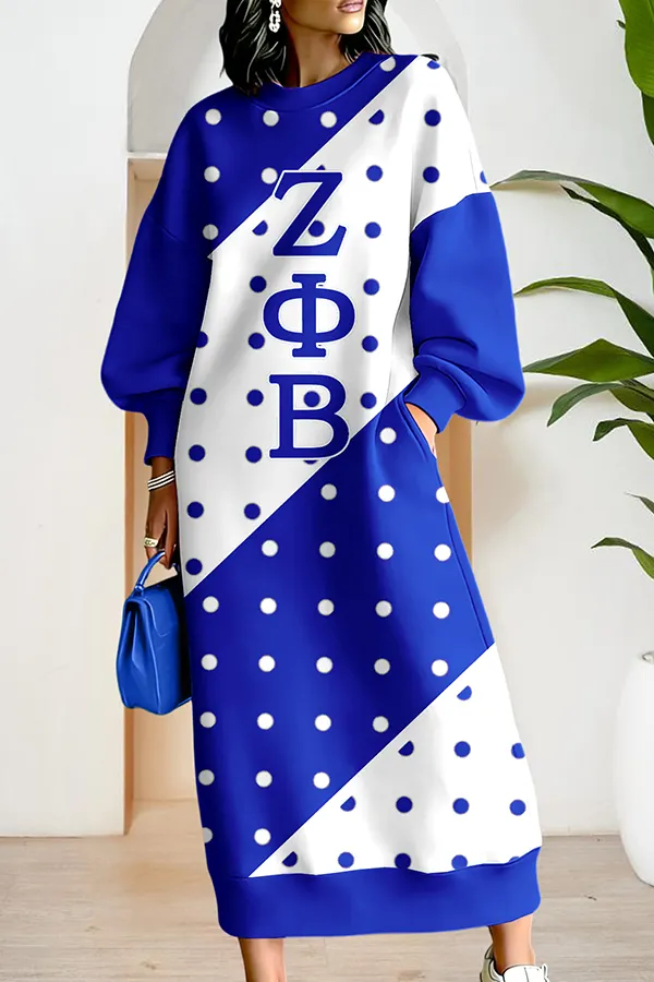 Zeta Phi Beta Sorority Polka Dot Long Sweatshirt Dress