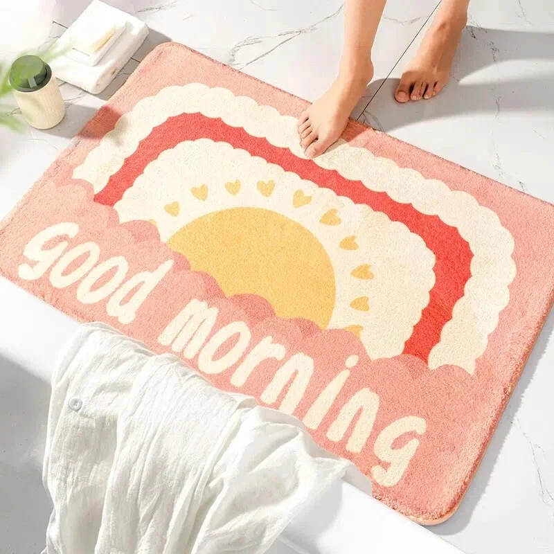 Sdrawing Pattern Bath Mat Soft Absorbent Non-Slip Shower Room Doormat Girls Room Cute Decoration Floor Rugs Modern Home Decor