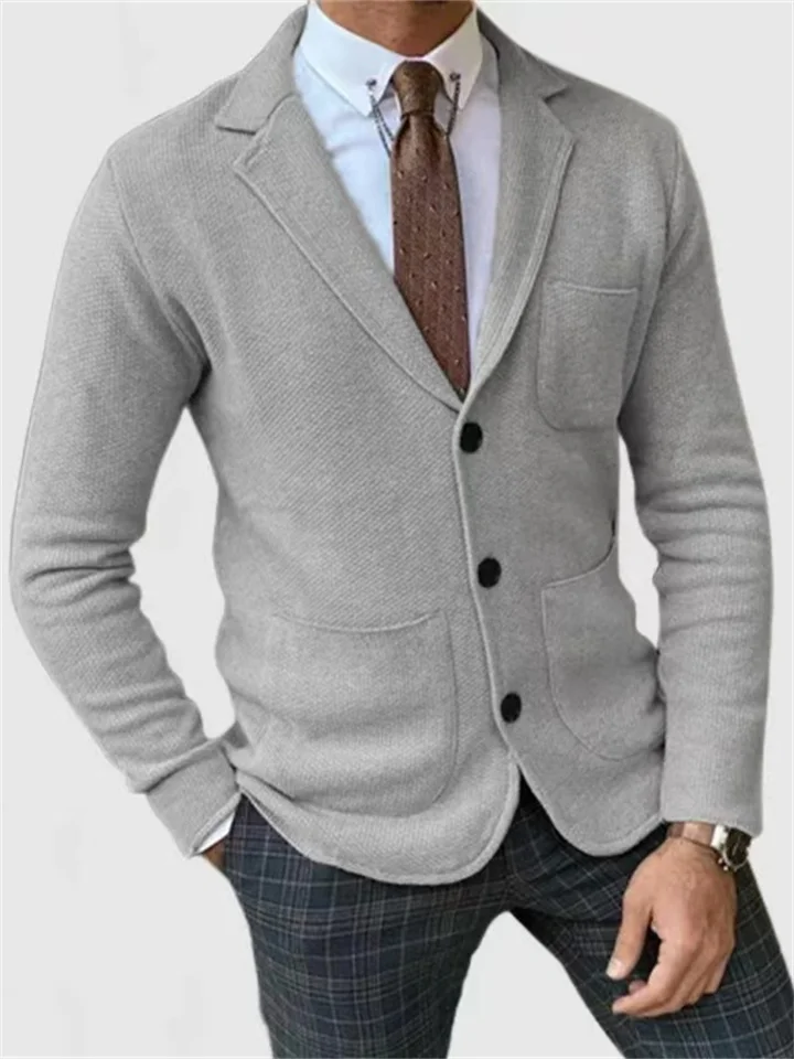 Men's Autumn and Winter Solid Color Casual Slim Long-sleeved Single Row Three-button Suit Casual Formal Suit-Cosfine