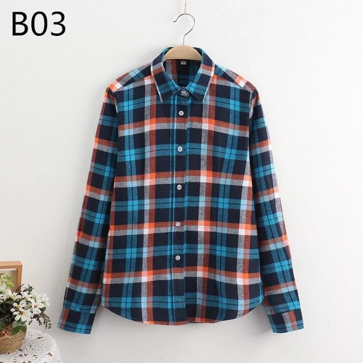 Fashion Plaid Shirt Female College Style Women's Blouses Long Sleeve Flannel Shirt Cotton Blusas Office Tops