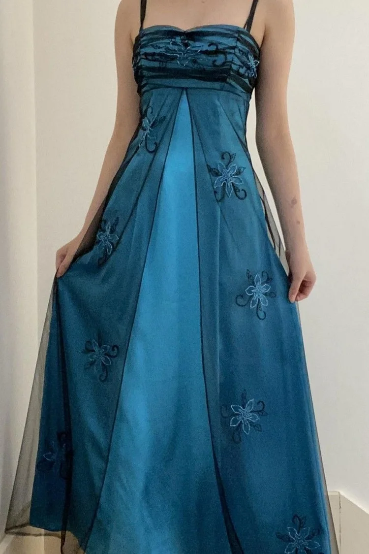Blue Delicate Beaded Chiffon Long Dress