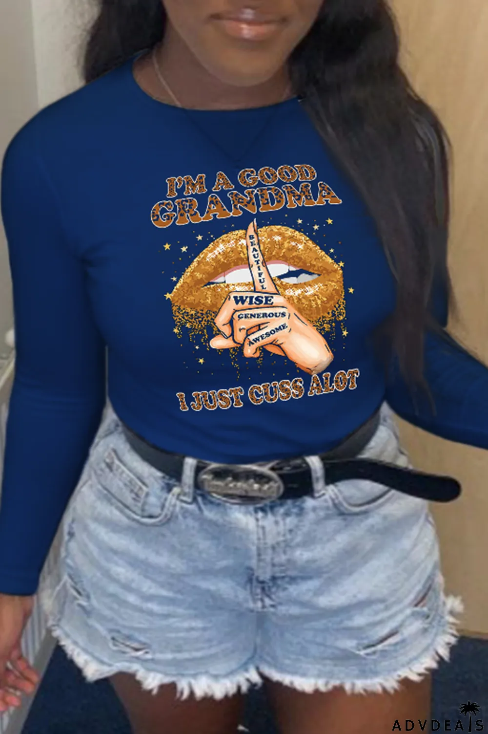 Grey Street Vintage Lips Printed Patchwork O Neck T-Shirts