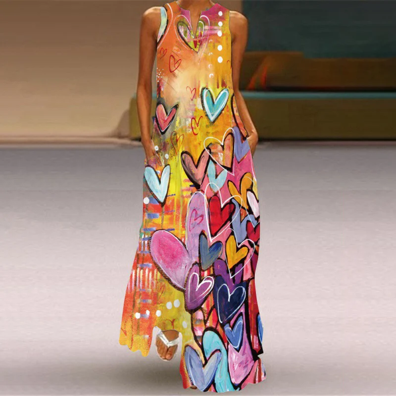 ⚡NEW SEASON⚡Casual Oil Painting Heart Print Maxi Dress