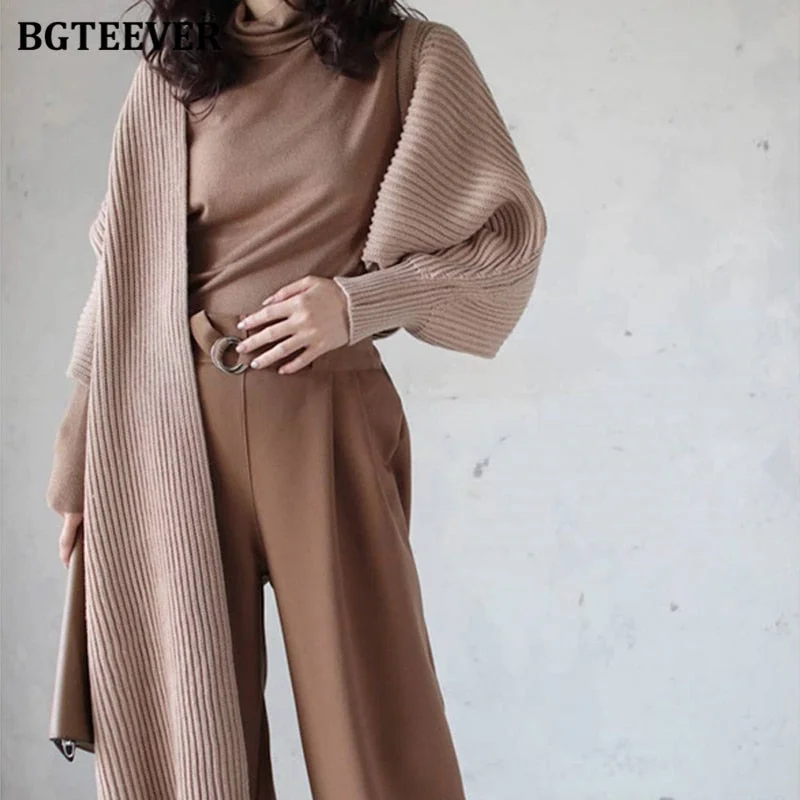 BGTEEVER Stylish Chic Asymmetrical Open Stitch Sweaters for Women 2020 Autumn Winter Full Sleeve Loose Female Knitted Cardigans