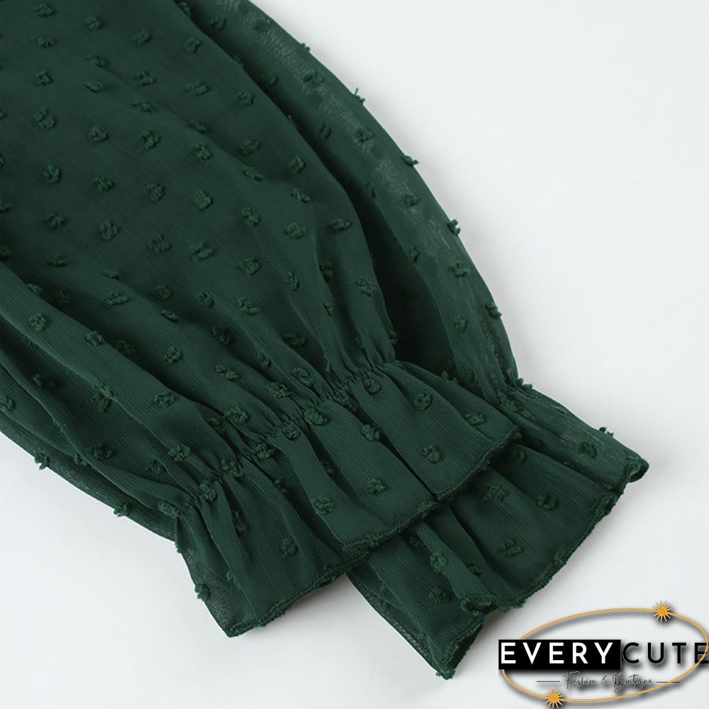 Green Swiss Dot A-line Long Sleeve Dress