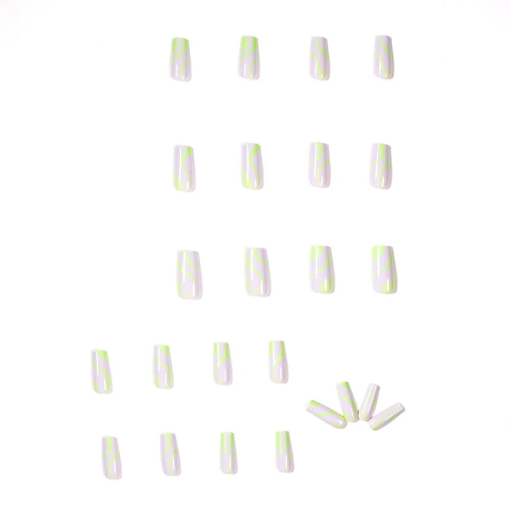 24pcs Wavy Square Coffin Artificial False Nails With Designs Wearable Ballerina Fake Nails Full Cover Nail Tips Manicure Tool