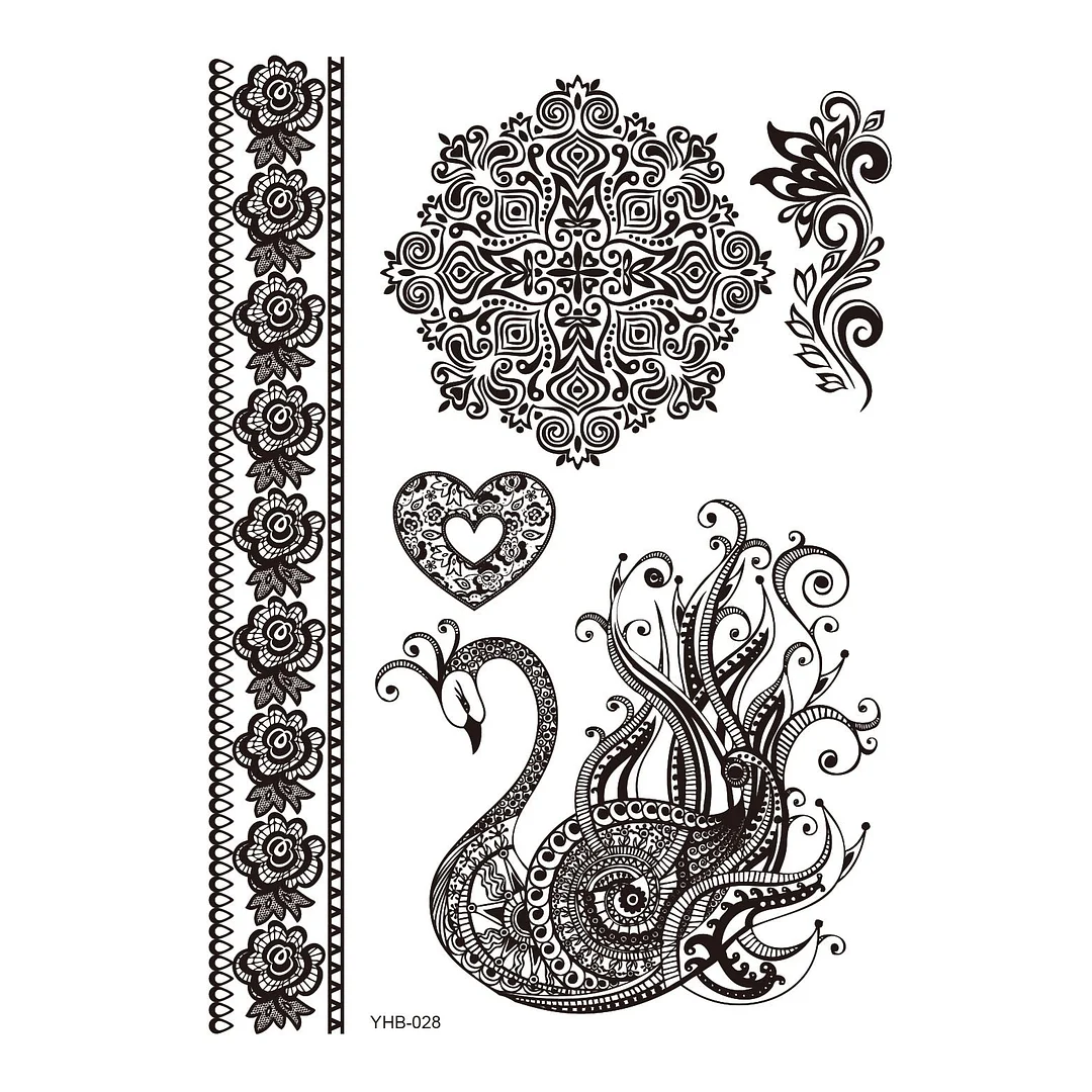 Stockings Tattoo Legs Black Henna Lace Bracelet Temporary Tatoo Sticker Mehndi Stickers for Hand Finger Leg Thigh Body Art Decal