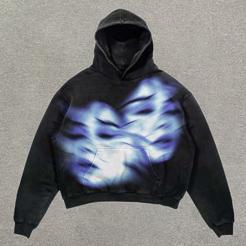 Relaxed Vintage Graphic Fake Face Casual Street Washed Hoodie