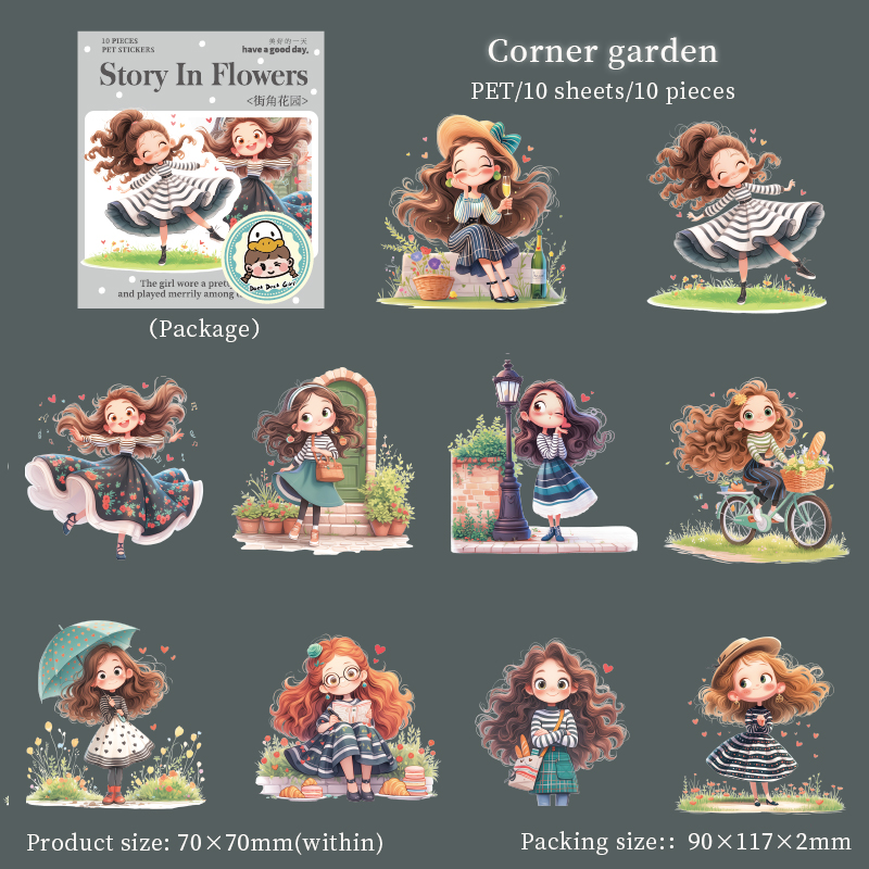 PET Sticker - A Story in Flowers Series Kawaii Girl Character Flower Landscape 
