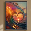 Kit de peinture en diamant 5D bricolage &agrave; toile ronde compl&egrave;te, toile en r&eacute;sine de vagues oc&eacute;aniques c&oelig;ur