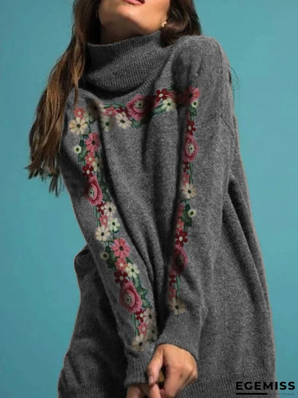 Casual Long Sleeve Plus Size Turtleneck Sweater | EGEMISS